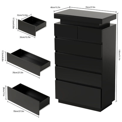 NEGYLIM 6 Drawer White Dresser, High Gloss Dresser with LED Light for Bedroom, Living Room, Hallway, Easy Assembly