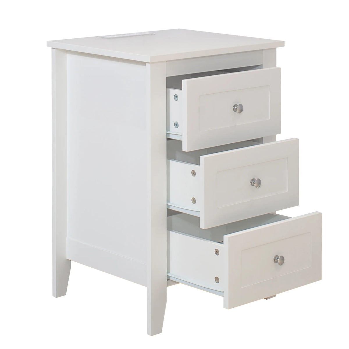 Glavbiku Modern White 3 Drawer Nightstand Set of 2 with USB Ports & Power Outlets for Bedrooms,Adult