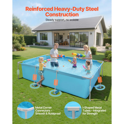 KFFKFF Rectangular Steel Frame Swimming Pool, 118 x 78 x 30 in, Durable Outdoor Family Pool for Backyard, Easy Assembly with Rust-Resistant Design, 1046 Gallon Capacity, Blue
