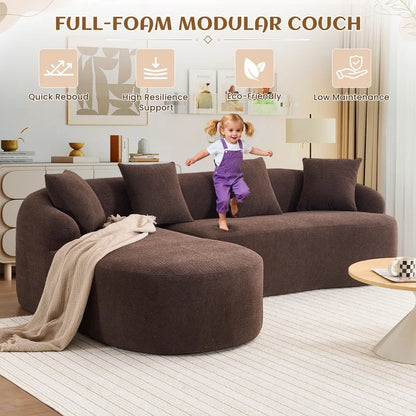 Timbernest 99" Modular Sectional Sofa with Pillows, Chenille L Shaped 3-Seater Couch with Deep Seat, White