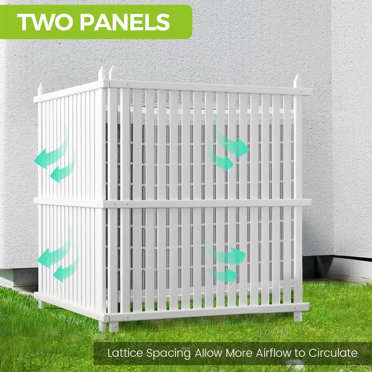 36"W X 45"H Outdoor Privacy Screen, Vinyl Air Conditioner Fence with Metal Stake, No Dig Trash Can Enclosure for Outside- 2 PVC Panels, White, Vertical