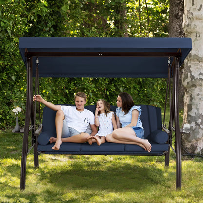 Homrest 3 Person Patio Outdoor Porch Swing with Adjustable Canopy, Backrest, Swing Bed with Stand for Garden,Deck