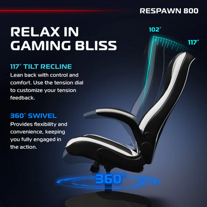 RESPAWN 800 Swivel Rocker Gaming Chair - Ergonomic Floor Gaming Seat with Lumbar Support, Flip Up Armrest, High Back, Pedestal Base, Comfortable No Wheels Console Video Game Rocker Chair - Red
