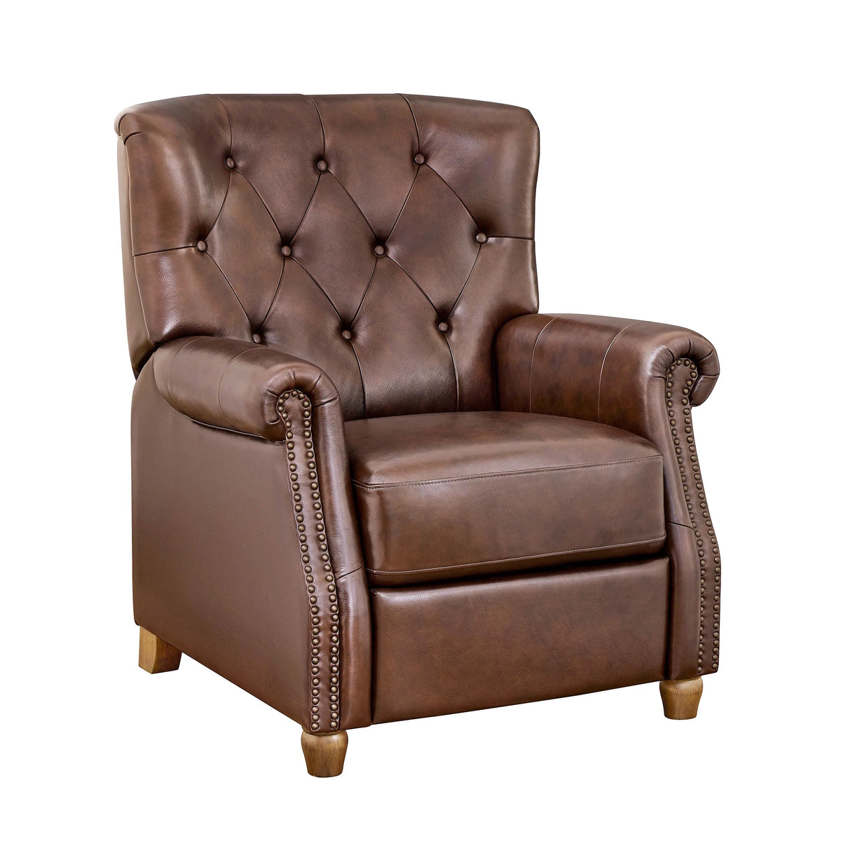 Pioneer Woman Harper Pushback Leather Recliner, Whiskey & Faux Cowhide Upholstery