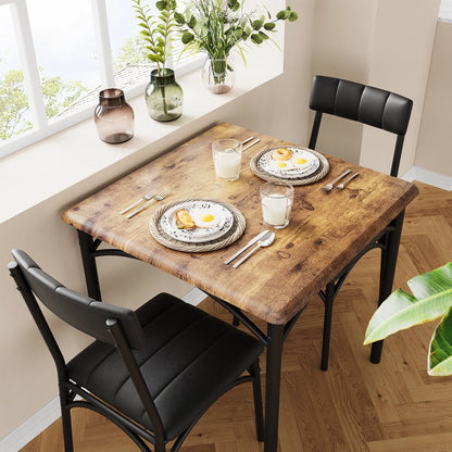 Yesfashion 3 Piece Dining Table Set, Kitchen Table and Chairs for 2, Metal and Wood Square Dining Room Table Set with 2 Upholstered Chairs