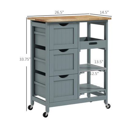 HOMCOM Rolling Kitchen Island Cart, Bar Serving Cart, Compact Trolley on Wheels