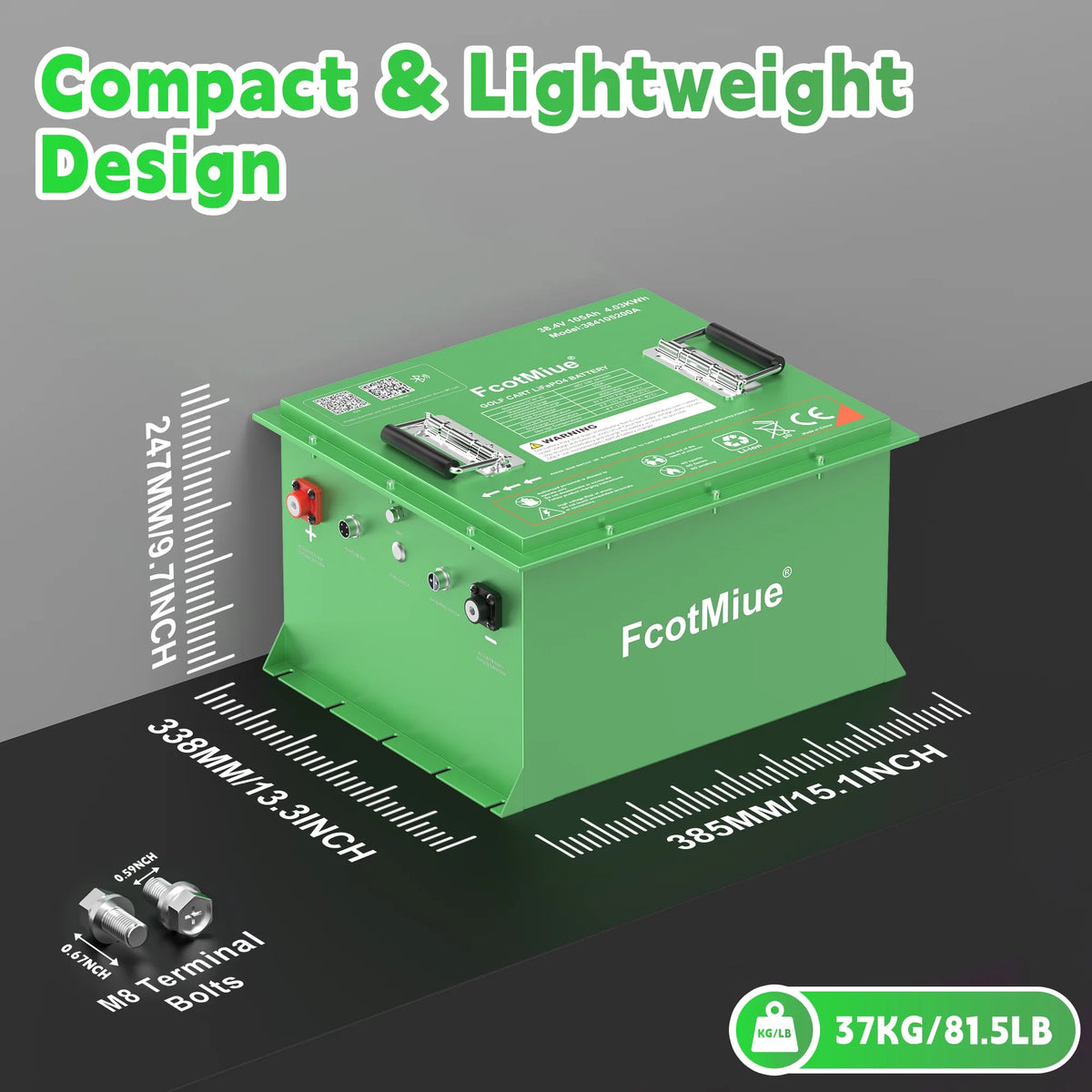 48Volt Lithium Golf Cart Battery , 6000+ Cycles 51.2V 105Ah LiFePO4 Battery, Built-in 200A Smart BMS Support up to 5kW Motor Conversion Kit ,with Touch Monitor & Mobile APP, 20A Charger