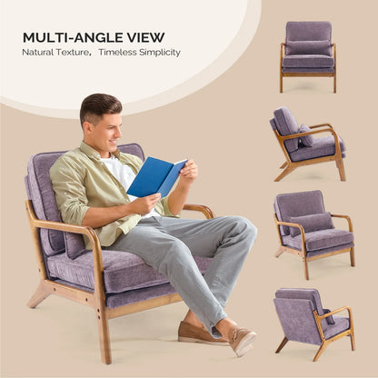 Ktaxon Accent Chair Corduroy Upholstered Armchair, Reading Club Chair with Pillow and Solid Wood Frame for Living Room Bedroom Furniture Off White
