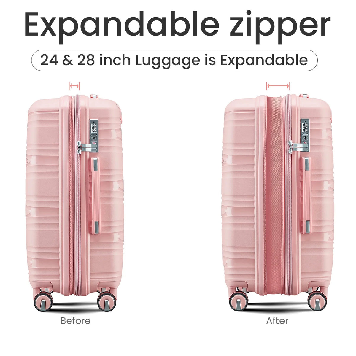 4 Piece Luggage Set Expandable Hardshell Travel Luggage Sets 8 Spinner Wheel Suitcase Wheels TSA Lock Suit Case, PP Lightweight & Durable wheels Upright Suitcase, 14/20/24/28 Inch