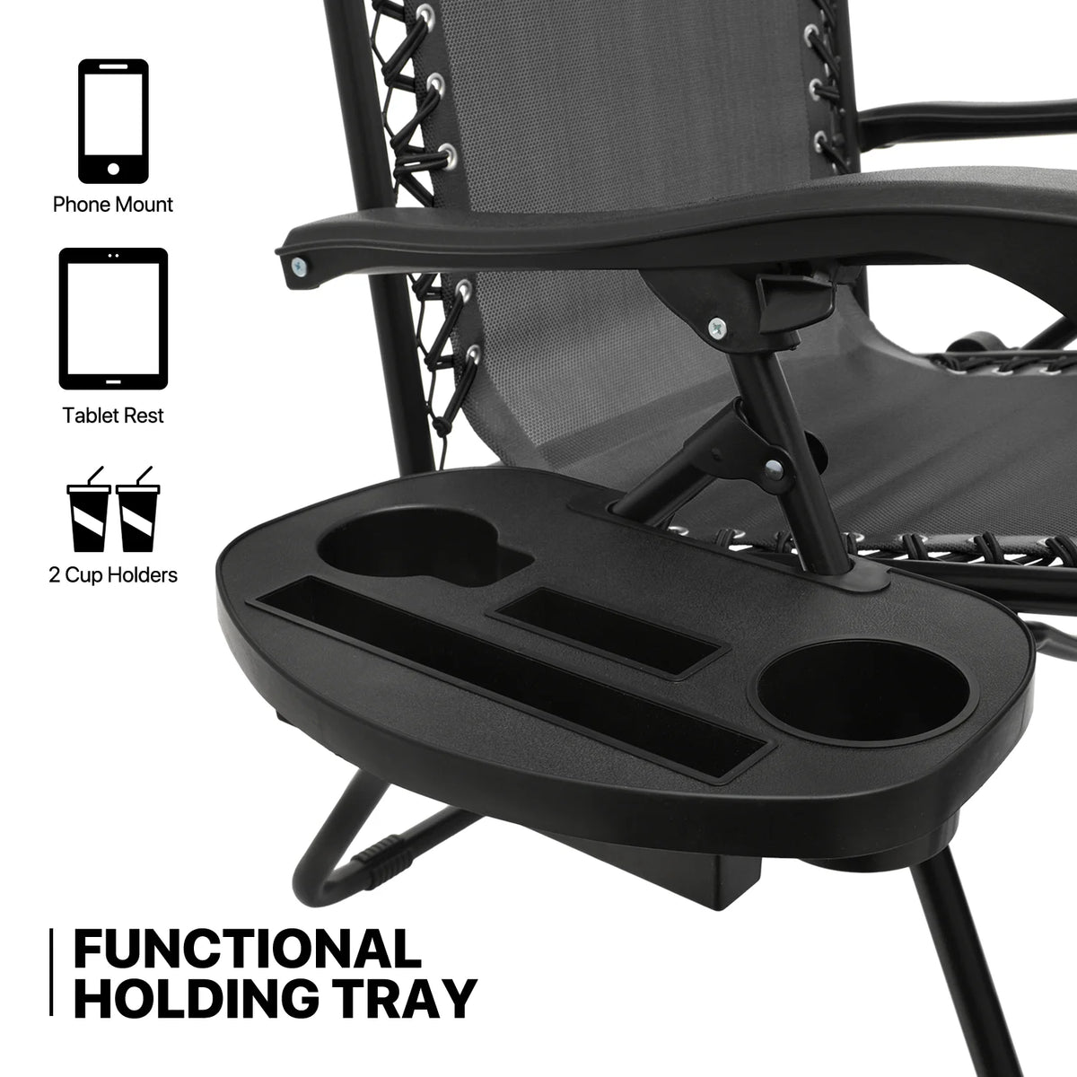 MoNiBloom Zero Gravity Chairs Set of 2, Folding Outdoor Patio Beach Recliner with Canopy Shade & Headrest, Black