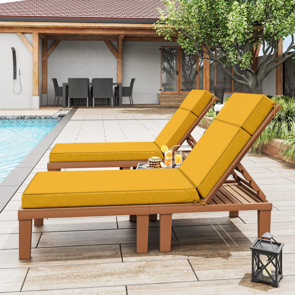 Kimunuk Outdoor Chaise Lounge Cushions set of 2, 80" x 26" x 4" Waterproof Pool Beach Recliner Replacement Cushions with Ties, Navy