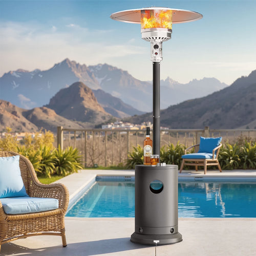 Patio Heater for Outdoor Use, 50,000BTU Propane Heater with Wheels and Adjustable Thermostat, Heavy Duty Stainless Steel Patio Heater, Freestanding Heater for Backyard, Deck, Garden, Silver