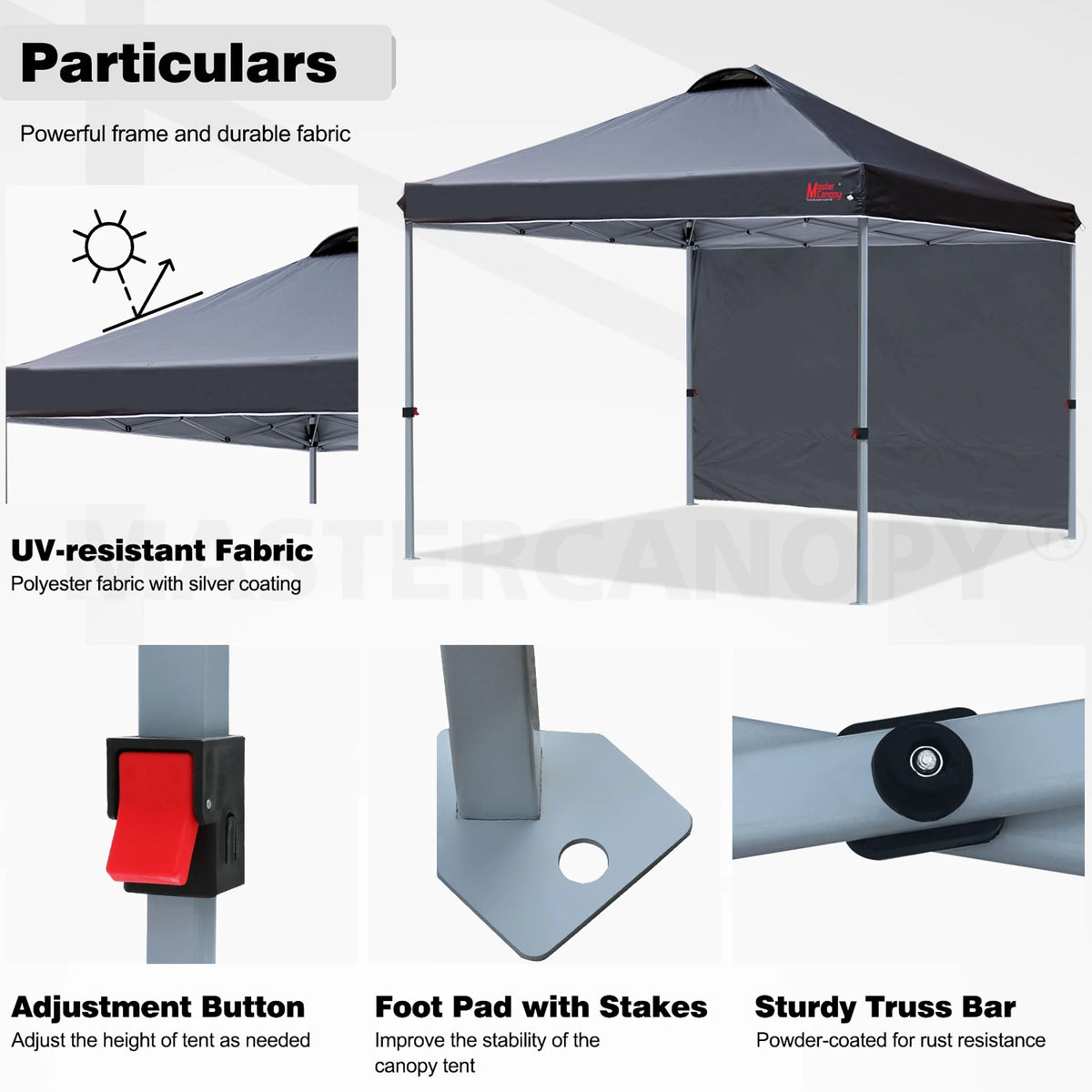 MASTERCANOPY 10' x 10' Easy Pop-up Canopy Tent Outdoor Shade Shelter with 1 Sidewall, White