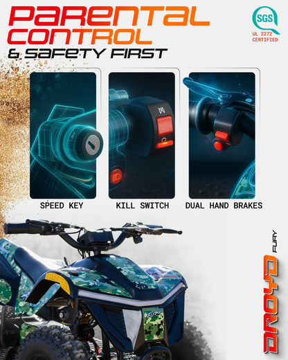 Droyd Fury Electric Youth ATV, 36V 500W Brushless Motor, Dual Suspension, Max Speed 15 mph, Offroad