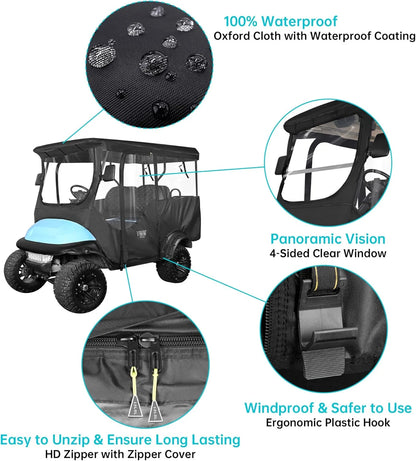 10L0L 4 Passenger Golf Cart Enclosure for Club Car Precedent Extended Roof 94.5",600D Waterproof Rain Cover, Black Golf Cart Accessories