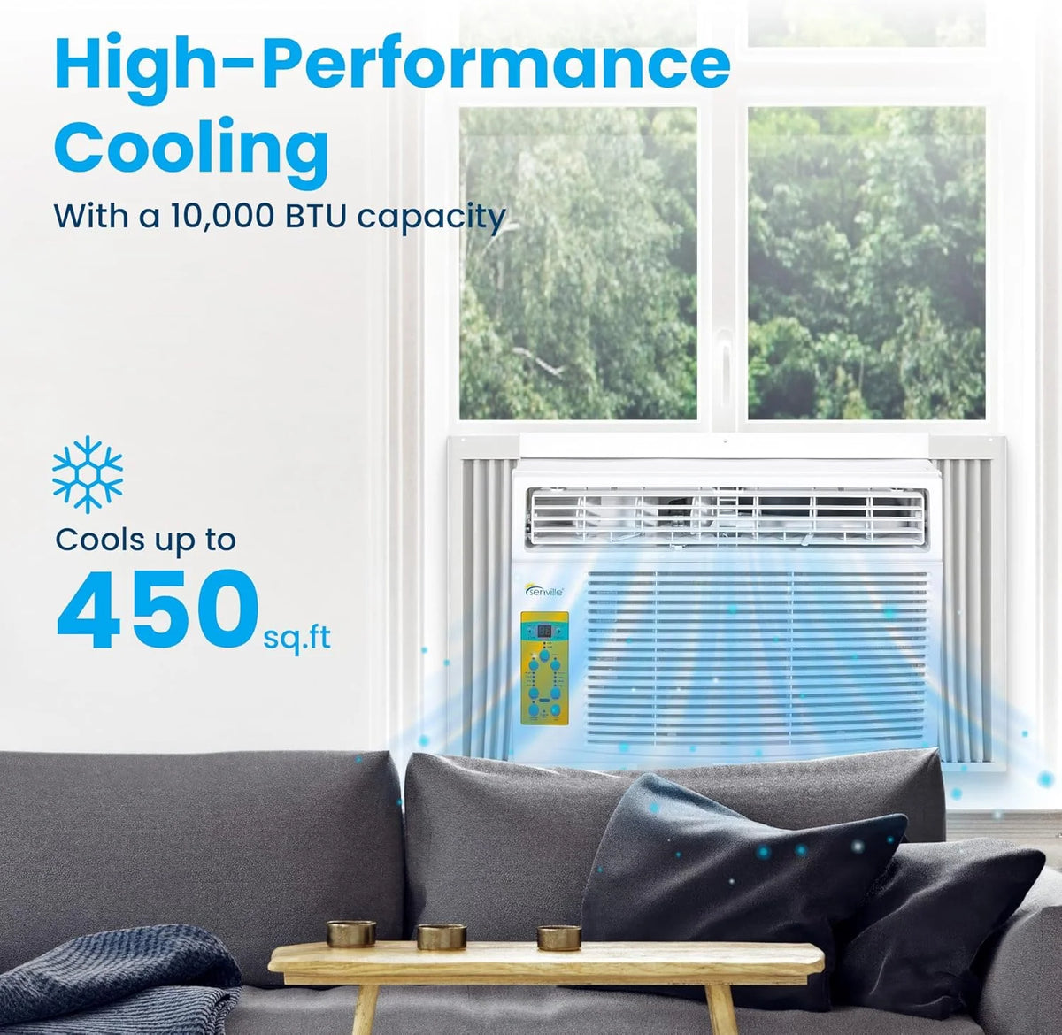 Senville 10,000 BTU Window Air Conditioner, Cools up to 450 sq. ft., Easy to Use, Washable Filter