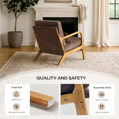 Ktaxon Accent Chair Corduroy Upholstered Armchair, Reading Club Chair with Pillow and Solid Wood Frame for Living Room Bedroom Furniture Off White