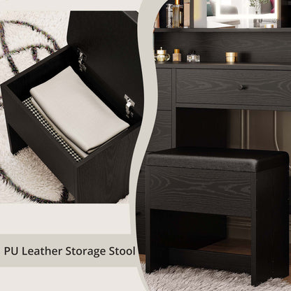 IRONCK White Vanity Set with Mirror and Lights, Makeup Vanity Desk with 5 Drawers & 2 Cabinets & Charging Station