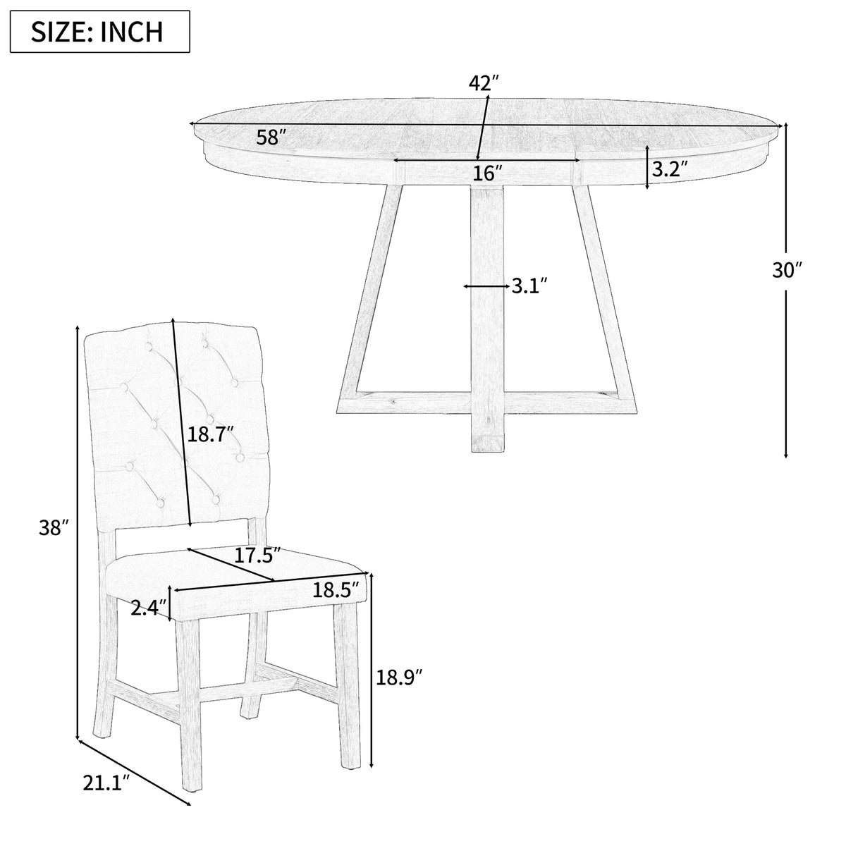 Harper & Bright Designs Round Extendable Dining Table Set for 4, 5 Piece Farmhouse Wood Dining Table Set with 4 Upholstered Dining Chairs, Natural Wood Wash