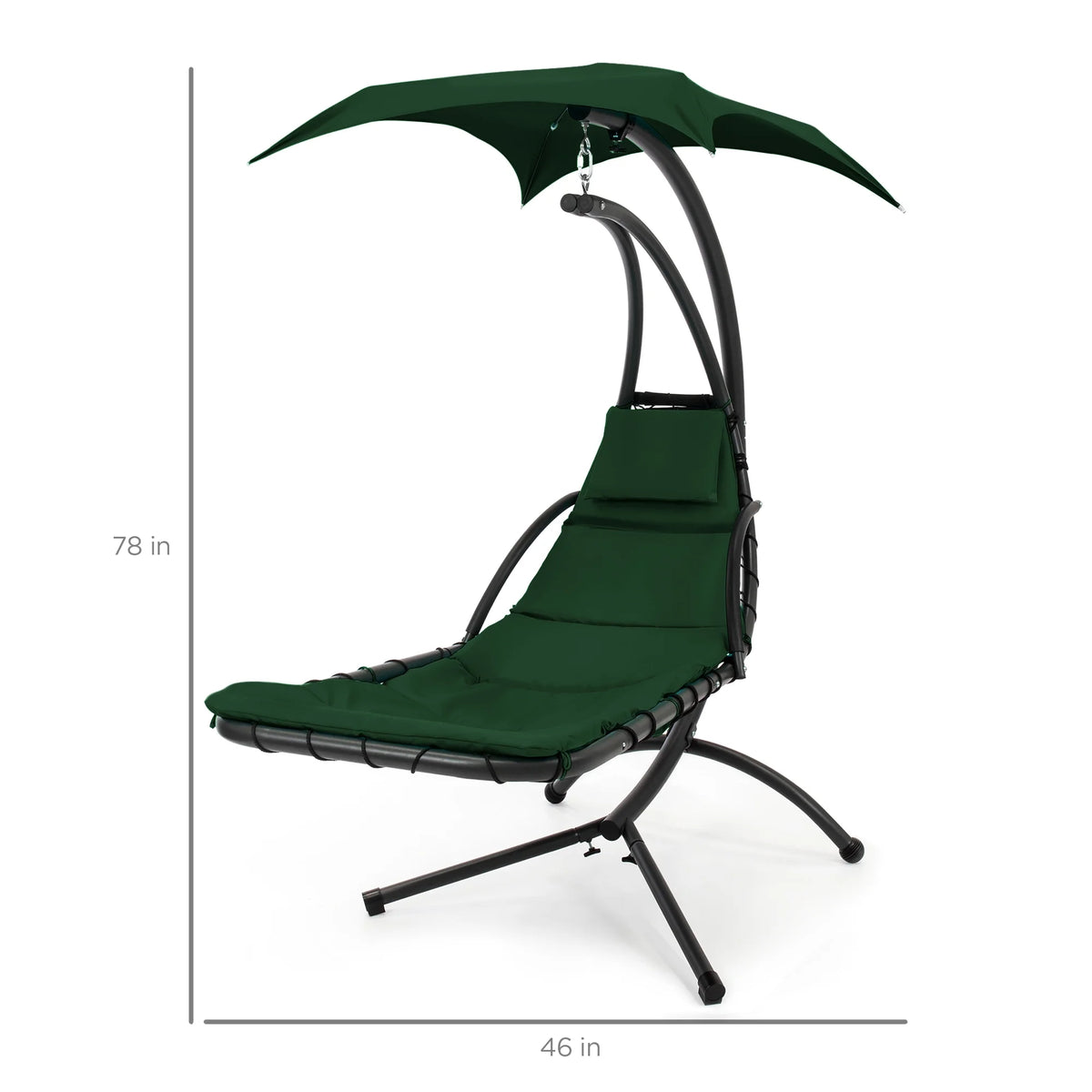 Best Choice Products Hanging Curved Chaise Lounge Chair Swing for Backyard, Patio w/ Pillow, Shade, Stand - Teal