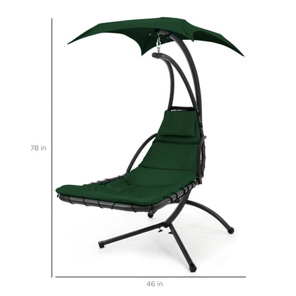 Best Choice Products Hanging Curved Chaise Lounge Chair Swing for Backyard, Patio w/ Pillow, Shade, Stand - Teal