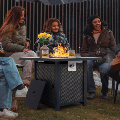Nuu Garden Square 30" Outdoor Propane Fire Pit Table, 50,000 BTU Gas Fire Pit with Lid, Hand-Woven Wicker, with Glass Beads and CSA Certification