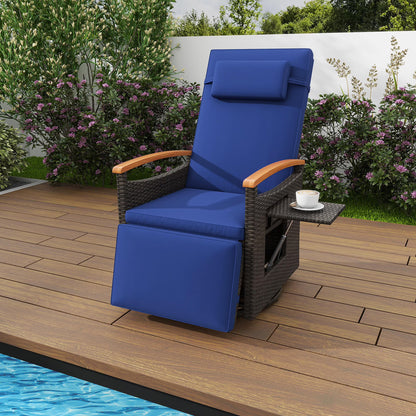 Costway Outdoor 360�� Swivel Rattan Recliner Chair Patio Wicker Chaise Lounge Chair Beige