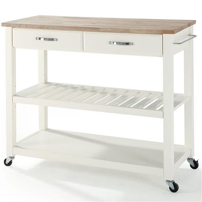 Bowery Hill 2-Drawer Wood Kitchen Cart Island in White/Natural