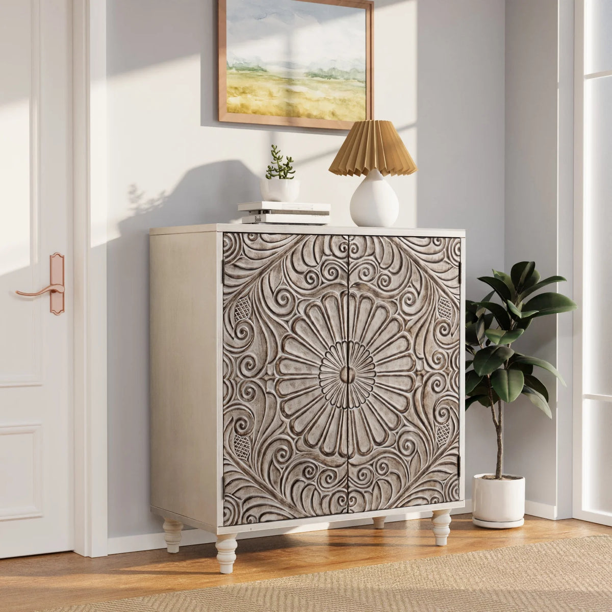 COSIEST Vintage Sideboard Cabinet, Farmhouse Buffet with Adjustable Shelf for Kitchen, Dining Room, Living Room