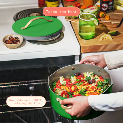 Beautiful 12pc Ceramic Non-Stick Cookware Set with Strainer Lids, White Icing by Drew Barrymore