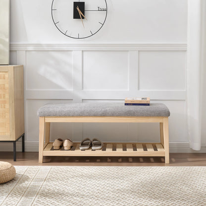Zesthouse 42.9�?Shoe Bench with Storage, Entryway Bench for Living Room, Bedroom and Hallway, Linen Fabric Upholstered Bench with Solid Wood Shelf, Gray