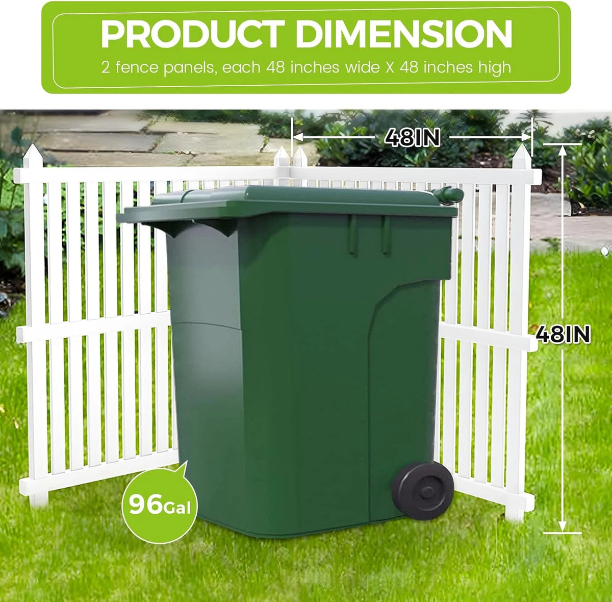 36"W X 45"H Outdoor Privacy Screen, Vinyl Air Conditioner Fence with Metal Stake, No Dig Trash Can Enclosure for Outside- 2 PVC Panels, White, Vertical