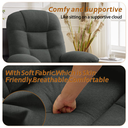 Korser Manual Swivel Rocker Recliner Chair for Living Room,Small Recliner Sofa for Small Spaces,Linen Fabric,Dark Black