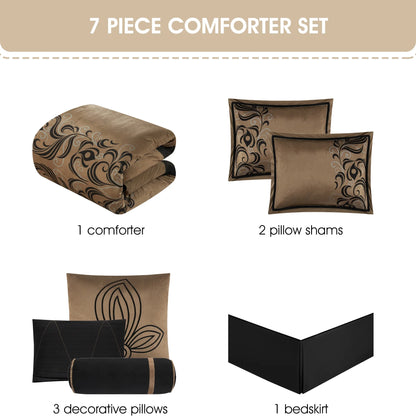 Lanco Smoke Grey Comforter Set California King Size, 9 Piece Jacquard Floral Bedding Set, All Season, Ultra-Soft, Matching Pillows & Shams, Bed Skirt