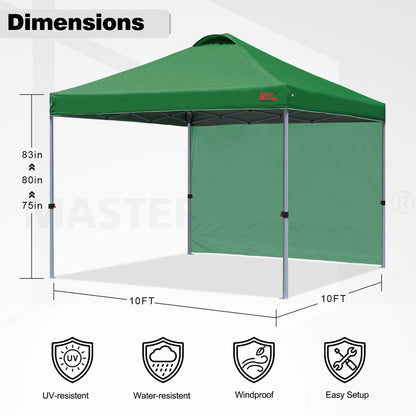 MASTERCANOPY 10' x 10' Easy Pop-up Canopy Tent Outdoor Shade Shelter with 1 Sidewall, White