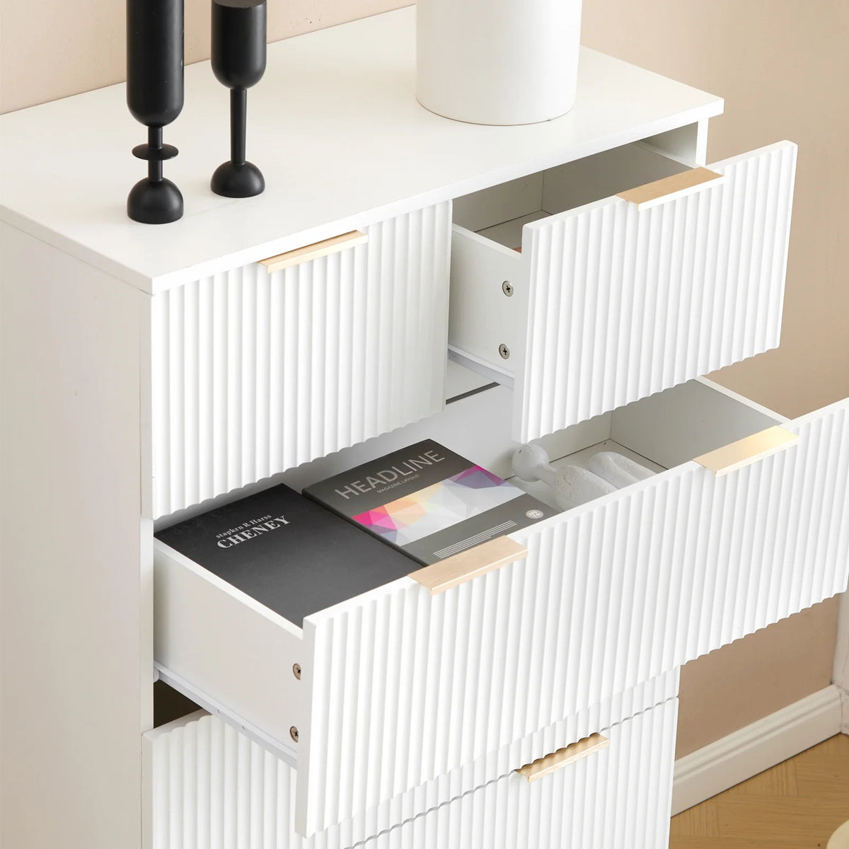 UBesGoo Dresser for Bedroom Wood 4 Drawers Dressers, Fluted Modern Dresser, White