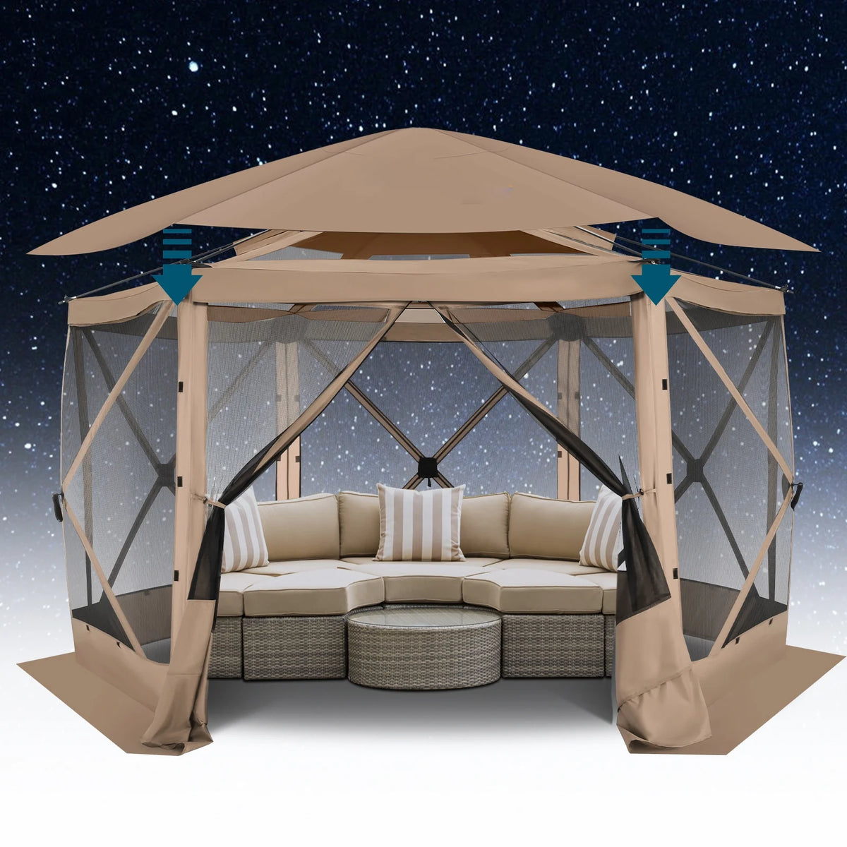 HOTEEL 12x12 Portable Pop-Up Outdoor Camping Gazebo, Screen Tent with Mosquito Nettings, Waterproof, UV, Bite Proof, Removable top Glamping Canopy with Carry Bag, Gray