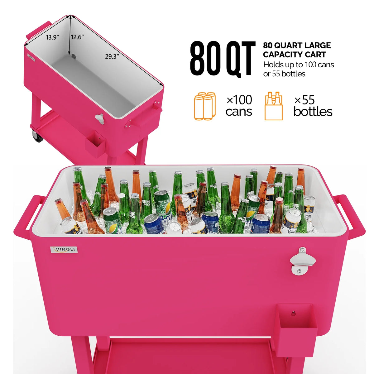Ktaxon 80 Qt Rolling Ice Chest Cooler Cart Outdoor Trolley with Storage Shelf, Bottle Opener & Cap Collector for 48 Hour Cold Drinks,Lemon Yellow