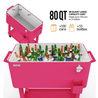 Ktaxon 80 Qt Rolling Ice Chest Cooler Cart Outdoor Trolley with Storage Shelf, Bottle Opener & Cap Collector for 48 Hour Cold Drinks,Lemon Yellow