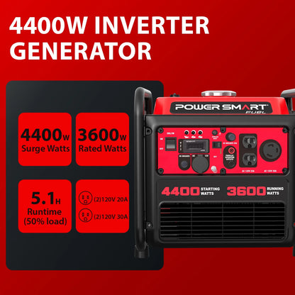 PowerSmart 4400-Watt Gas Powered Inverter Generator for Outdoor and Home Use, EPA Compliant