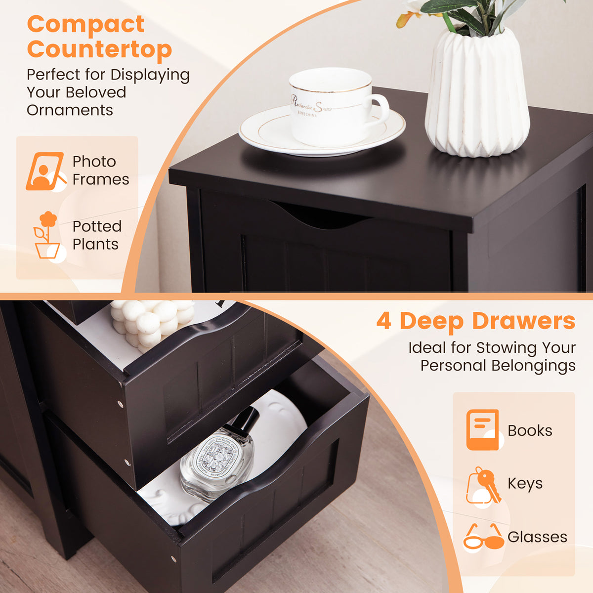 Costway 32.5'' Bathroom Floor Cabinet with Anti-tipping Device Freestanding Towel Cabinet Black