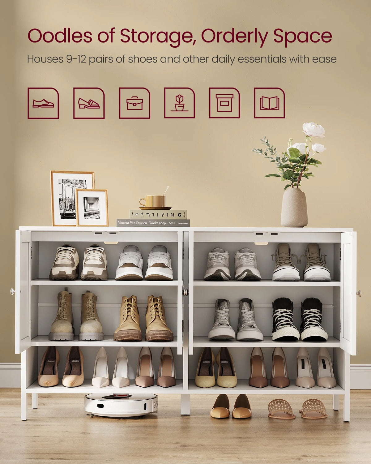 Shoe Cabinet, 3-Tier Shoe Storage Organizer, shoe shelf, Modern Country Cabinet,Freestanding Cabinet with Height-Adjustable Shelf, 13.8 x 47.2 x 27.6 Inches, Entryway, CloudWhite