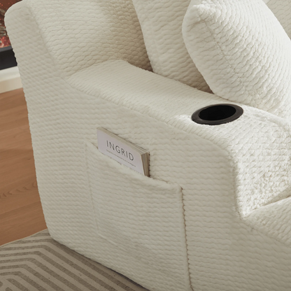 Lovableguy Oversized Chaise Lounge Chair Indoor,Comfy Deep seat Lounge Sofa with Cup Holders and Storage Pockets,Sleeper Sofa Bed for Living Room,Bedroom,No Assembly Required,Cream