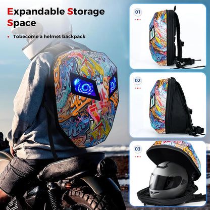 Gelrova Knight LED Bike Backpack, Black Hard Shell Motorcycle Helmet, Small Size 17in