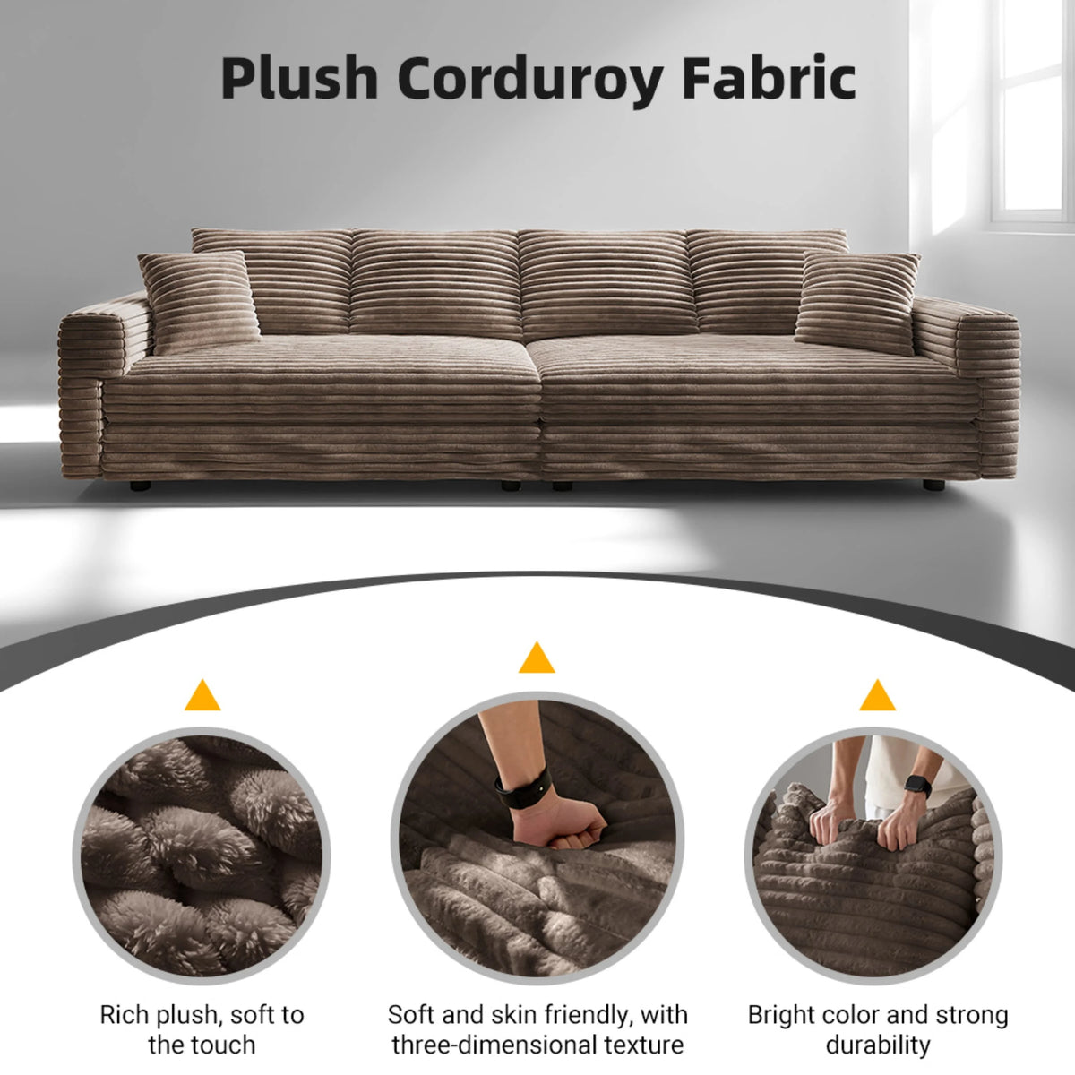 Alvantor 4-Seat Sofa 102" W Corduroy Upholstered Deep Seat Couches Convertible Chaise for Living Room, Apartment Grey