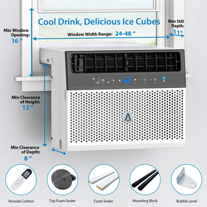 Missky 8000 BTU Window Air Conditioner U-Shaped with Remote, Window AC Units w/24H Timer, 6 Modes, Wi-Fi Enabled, Cools Up to 350 Sq.ft for Home, White