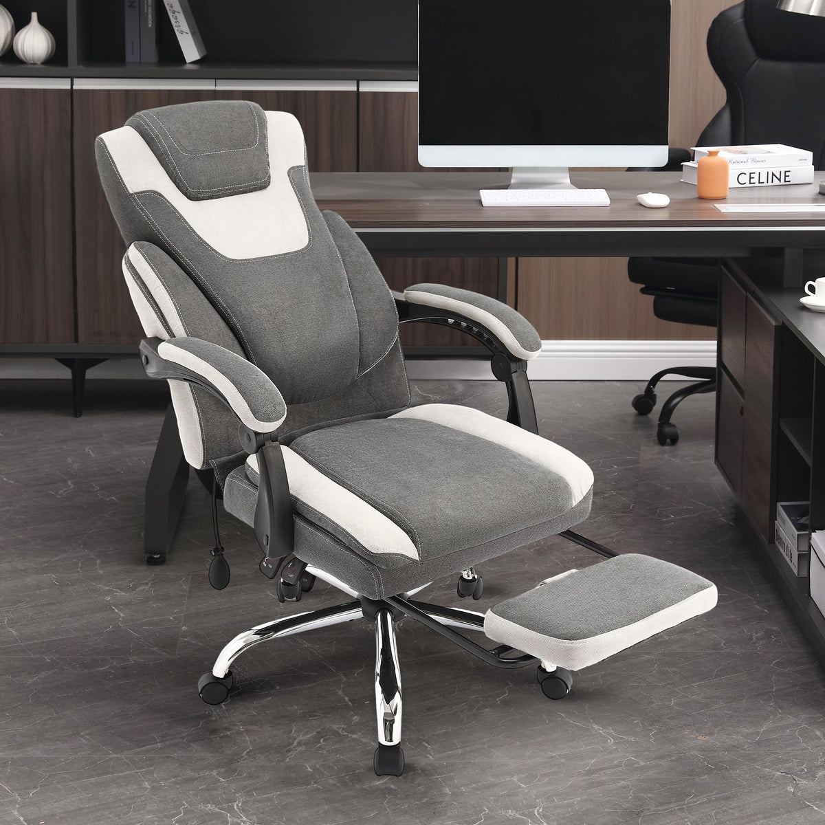 JONPONY Big and Tall Office Chair 400lbs, Executive Reclining Office Chairs with Footrest, High Back Home Office Chair Thick Padded Armrests, Ergonomic Adjustable Lumbar Support, PinkWhite