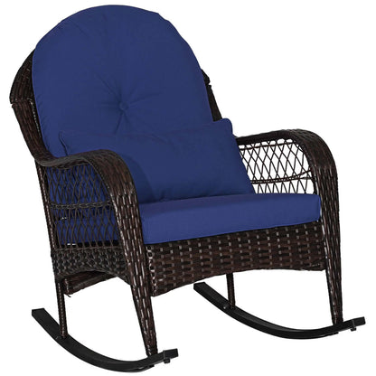Costway Patio Wicker Rocking Chair W/Seat Back Cushions & Lumbar Pillow Porch Off White
