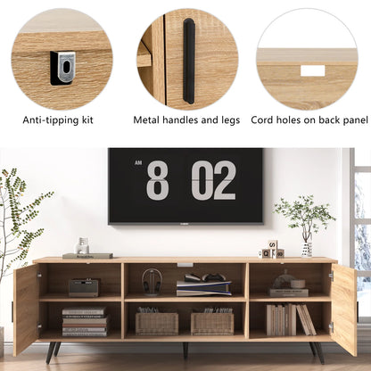 ChVans 70 Inch Mid Century Modern TV Stand for TVs up to 80 inches, Wood TV Stand with Storage, Entertainment Center for Living Room Bedroom, TV Media Console