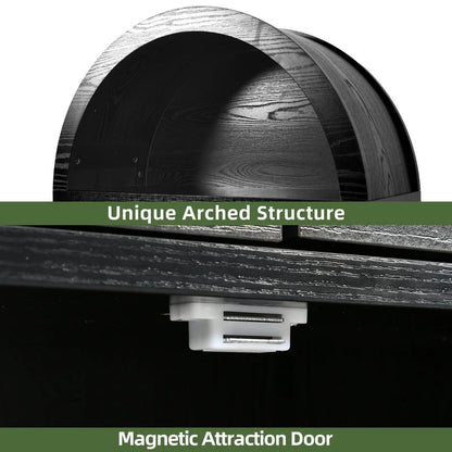 Uforic 71 " Tall Bookshelf with Storage, Wooden Arched Bookcase with 2 Drawers and Shelves for Living Room, Black